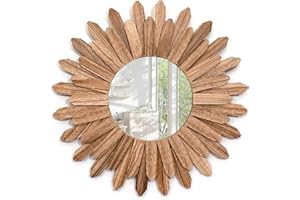 Emfogoo Wall Mirror 53cm Rustic Wood Large Farmhouse Mirror Sunburst Boho Mirror Wall Decor Room Decor Home Decor for Bedroom Living Room Entryway (Carbonized Black)