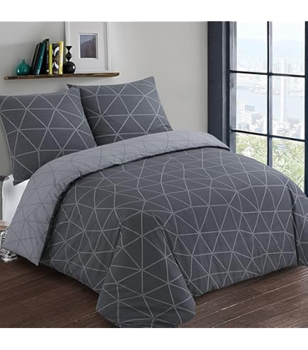 Housse De Couette 3 Pièces 100% Coton - Taille 240x260 Cm, 57 Fils/cm² - Nuit BERBERE Gris Taupe - Lavable Machine