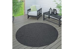 Paco Home Tapis Intérieur & Extérieur Terrasse Et Balcon Monochrome Structuré, Dimension:160 cm Rond, Couleur:Bleu Marine