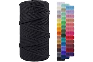 LEREATI Corde Macramé 5mm x 100m, Fil Macramé Corde Coton Naturelle, Grosse Ficelle Cordelette 5mm Cordon Macramé pour Macrame Mural, Porte Plante, Bricolage, Décoration Boho (Noir)