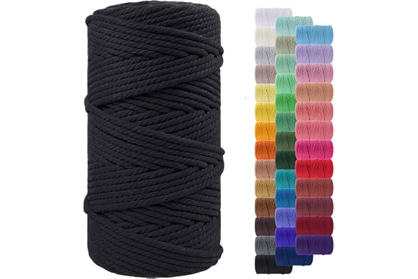 LEREATI Corde Macramé 5mm x 100m, Fil Macramé Corde Coton Naturelle, Grosse Ficelle Cordelette 5mm Cordon Macramé pour Macrame Mural, Porte Plante, Bricolage, Décoration Boho (Noir)