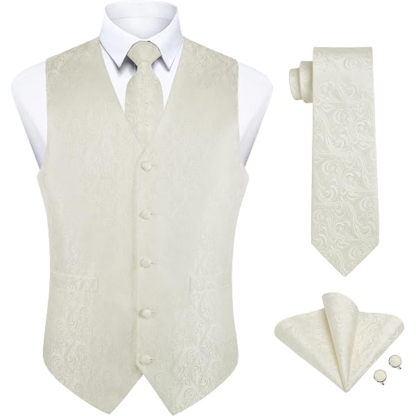 Ensemble Cravate 5 Pièces Homme - Soie Cachemire Floral - Gilet + Cravate + Accessoires - Cadeau Élégant
