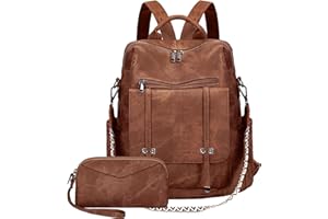 Leathario Mochila Mujer de Cuero PU con Multibolsillos, Mochila Casual y Funcional para Uso Diario, Viajes, Escuela y Universidad