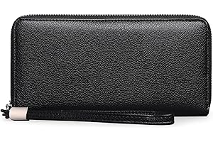 GOIACII Leather Women's Wallets,RFID Blocking Large Capacity Long Ladies Purse,with Detachable Wrist Strap, Multiple Card Slots, Phone Pocket and Zipper Coin Purse