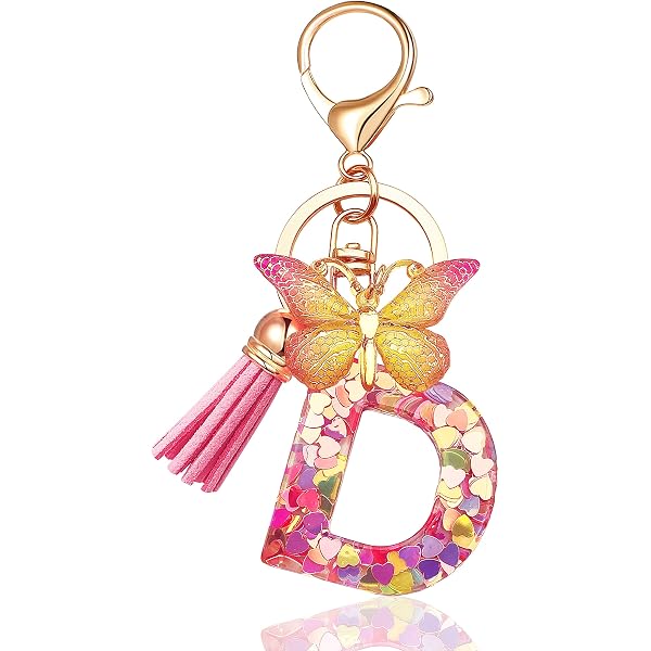 OKAICEN Cubic Zirconia Alphabet Keychain – Pink Tassel Initial Letter Key Ring For Women, Letter W