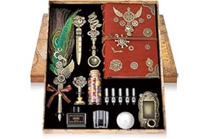 Oauir Gusix Quill Pen and Ink Set,With Notebook Wax Seal Stamp Kit,Calligraphy Set,Valentine's Day Gifts for Writing Lovers Birthday Gifts,Ideal Calligraphy Gifts for Holidays(Peacock Feather)