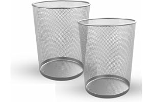 Storite Metallgitter-Mülleimer, silberner runder Papierkorb, kleiner Papierkorb, Büro-Mülleimer, Papierkorb für Schlafzimmer, Badezimmer, Büro, Küche, Schule und Badezimmer – 2er-Set