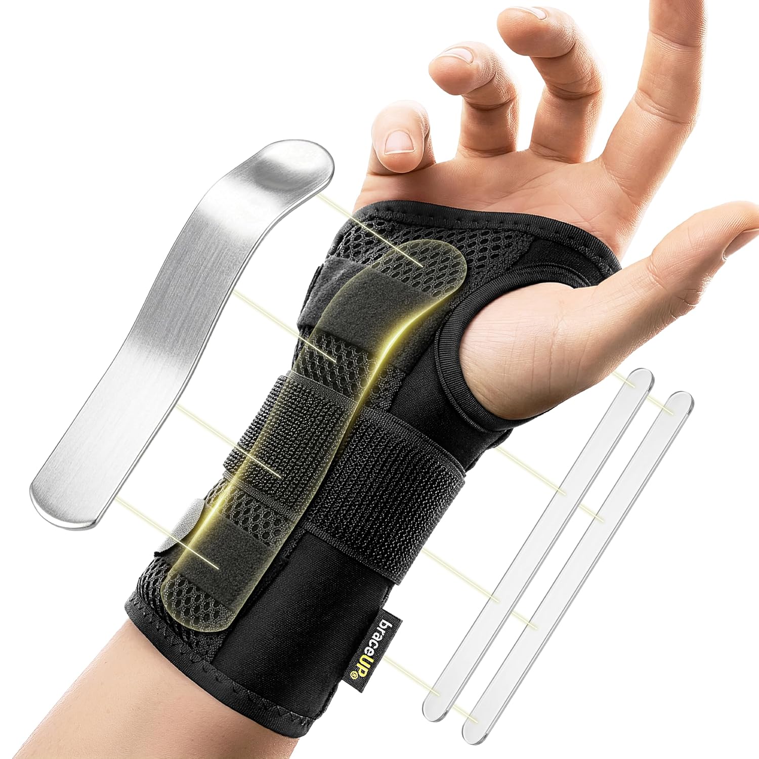 BraceUP Carpale Tunnel Polsbrace voor vrouwen en mannen - Metalen polsspalk voor hand- en polssteun en verlichting van artritis-pijn bij Tendonitis (S/M Rechterhand)