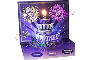 WUJUN 3D Pop Up Firework Birthday Cards, Musical LED Lights Birthday Cards with Blowable Birthday Cake, Greeting Cards, Birthday Gifts for Mom Women Men Kids Child Dad Father Wife