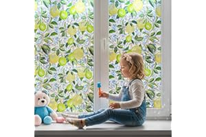 Qualsen Rainbow Window Film Privacy Film for Glass Windows Lemon Tree Pattern Stained Glass Window Films Self Adhesive Anti UV Static Cling Decorative Windows Vinyl for Home 60x200cm