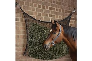 Navaris Filet a Foin Chevaux - 1x Filet à Foin 100 x 160 cm avec Mailles étroites 3 x 3 cm pour Alimentation Lente Cheval - Sac à Nourriture pour Chevaux avec 2X Mousqueton