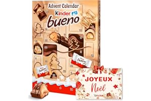 ONZA DULCE Y SALADO SWEET & SALTED Onza Calendrier de l'Avent Chocolat Kinder Bueno. Cadeau Original pour Noël avec des Chocolats Kinder Bueno et Kinder Bueno Mini. Calendrier de lavent 2024 avec Carte Cadeau de Noël. (167 grammes)