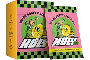 HOLY ENERGY HOLY Iced Tea Lot de 10 boîtes de dégustation « Lemon Honey x Black Tea » avec poudre aromatisée au miel citron | 10 portions d'antioxydants et de superaliments | Thé glacé sans sucre | Végétalien