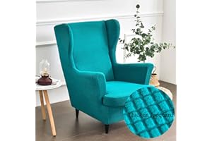 Highdi 2-Pezzi Copripoltrona con Orecchie Elasticizzato, Tinta unita jacquard Addensare Strandmon Copridivano da 1 Posto con Fodera per Cuscino, Lavabile, per Soggiorno Camera (Turchese)