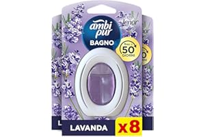 Ambi Pur Bagno Profumatore per Ambienti ad Azione Continua, 8 pezzi, Fragranza Lavanda, Eliminazione e Prevenzione degli Odori, fino a 50 giorni di Profumo