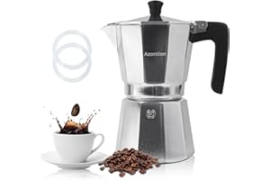 Azontion Coffee Moka Pot, 6 Cup Coffee, Aluminum 300ml Italian Espresso Maker, Stove Top Coffee Maker by European Standard with Replacement Gasket