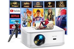 TOPTRO 【Built in Netflix/Dis+ & Auto Keystone】Projector 4K Support, 800 ANSI Full HD 1080P Smart Home Projector with 1S Focus, Bluetooth WiFi 6 Projectors for Bedroom 300" Display for Movie, Party, Camping