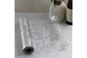 UNIQUE CORN Silver Table Runner 15M, 28cm Width Hollow Metallic Glitter Sequin Polyester & foil Table Runner For Table Decoration Party Wedding Christmas Birthday Table Decor