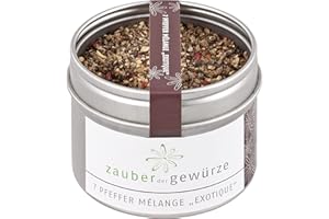 ‎ZAUBER DER GEWÜRZE Zauber der Gewürze 7 Pfeffermischung Mélange Exotique, edle 7 Pfeffer Gewürzmischung grob gemahlen, Sieben Pfeffer-Mix, Premium-Qualität, 55 g