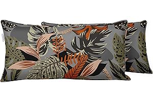 Vargottam Indoor/Outdoor Polyester Fabric Lumbar Pillow Cover, All-Weather Waterproof Rectangular Cushion Case for Patio Furniture, 16" x 24" Set of 2 - Tropical-64