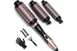 Terviiix Thermal Brush Set 3-in-1, One Temp 200℃ Heiße Bürste für mittleres bis dickes und grobes Haar, schnell aufheizende keramische Hot Brush, austauschbare Thermobürste, Dual-Spannung