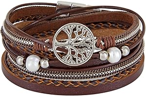 StarAppeal Armband Wickelarmband mit Perlen, Ketten, Flechtelement und Lebensbaum Anhänger, Magnetverschluss Silber, Damen Armband