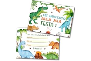 SURLIFE 32 Inviti Compleanno Bambini, Biglietti Invito per festa Bambino Gadget Compleanno Bambino, con Cartoline di Alta Qualità Patinata Opaca (Dinosauri)