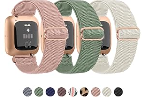 Yisica 3 Pack Elastic Solo Loop for Fitbit Versa 2 Strap for Women Men, Soft Adjustable Stretchy Nylon Sport Straps for Fitbit Versa 2/1/Lite/SE