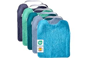 MIMUSELINA Lot de 5 Bavoirs Bebe Imperméables Réutilisables en Coton Premium avec Élastique au Cou | grand Bavoir Enfant BLW en Éponge Imperméable | Puericulture Bébé | Fabriqué à la Main en Espagne
