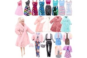 HEAWAA 12 PCS Vêtement et Accessoires de Poupée 1 Vêtements d'hiver 3 Tenues (Top+ Pantalons) 5 Mini Robes pour Poupée Fille de 11,5" (Style Aléatoire) (style3)