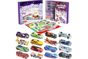 GOFFII Calendrier de l'avent Enfant 2025, Voiture Jouet 2025, 24 Jours Noel Avec 16 Jouets de Voiture, 6 Personnages de Dessins Animés, Calendrier de Lavent Enfant 3 à 12 ans
