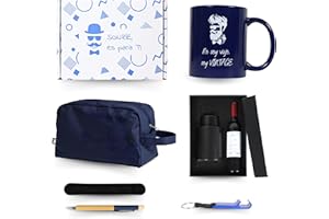 MAKAI Pack Regalos Para Hombre - Set de Vino, Taza Personalizada, Neceser Multiusos, Llavero y Soporte para Móvil, Bolígrafo, Regalo Cumpleaños Hombre, Regalo Dia del Padre, Regalos Originales para Hombre