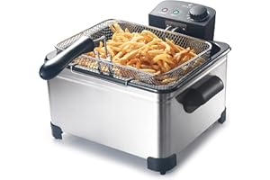 SENYA Friteuse électrique cuve amovible inox 5L, grande capacité, 3 paniers amovibles, 2000W, Family Fryer, SYCK-DF009, Argent