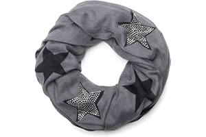 styleBREAKER Loop Schal mit Sterne Muster und edler Strass Applikation, Schlauchschal, Tuch, Damen 01018086
