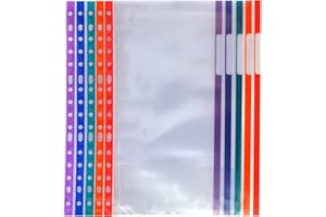 Fundas Multitaladro calidad extra - 80 Micras - Polipropileno 100% reciclable - Multiples Tamaños y Formatos - by Office Box (Folio Borde Color - 30 Fundas)