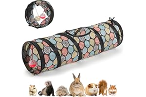 Pawaboo Small Pet Straight Tunnel, 23.6in Guinea Pig Tunnels and Hamster Tubes, Collapsible Small Animal Hideout with Interactive Bell and Balls, for Hamsters Guinea Pigs Rabbits Ferrets Chicks,Leaves