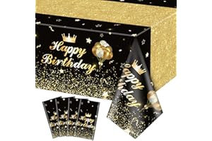 XJLANTTE 4 pezzi tovaglie da festa nere e oro - Oro Nero Compleanno Decorazioni Tovaglia Copritavolo Rettangolare Decorazioni per la tavola di compleanno per ragazzo ragazza, 130 x 220cm