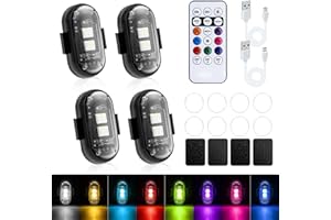 Mcbazel 4PCS LED Car Strobe Lights with Remote Control,Wireless LED Ambient,8 Colors USB Rechargeable Waterproof Flashing Warning Lights for Car Drone Motorcycle Bike Truck