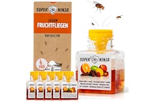 Super Ninja Fruchtfliegenfalle für Innenbereich – 6er-Pack, Wirksame Obstfliegenfalle für Haushalt und Küche, bis zu 3 Wochen Leistung pro Flasche, Kinder-und haustierfreundlich