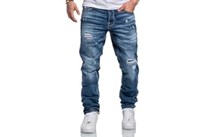 Amaci&Sons Herren Jeans Regular Straight Fit Denim Hose Destroyed 7984