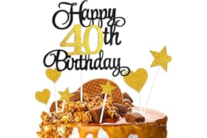 ZHIHUI Cake Decoration, 7-Pieces Personalised Happy 40 Years Birthday Cake Toppers for Boy Girl Kids Happy Birthday Sign for Cake, Glitter Cupcake Topper 40th Birthday Party Supplies (Black & Golden)