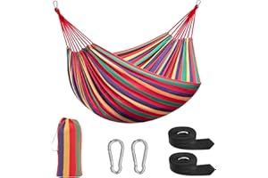 Signstek Cotton Hammock with Tree-friendly Straps, Durable Portable Hammock with Travel Bag, Large Canvas Hammock for Patio Balcony Garden Backyard Lounging Outdoor and Indoor(Red)