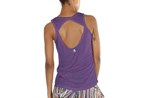 icyzone Damska koszulka sportowa do jogi, bez pleców, bez rękawów, lekka koszulka treningowa