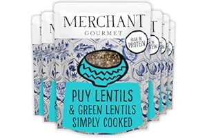 Merchant Gourmet Simply Cooked Puy Lentils - High in Protein, Low Fat, Source of Fibre & Vegan - Pack of 6 x 250g Ready-to-eat Pouches