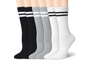 TIALFAS 6 Paires Chaussettes Sport Femme Running Chaussette Hautes Femmes à Rayures Tendance Humidité Wicking Respirable Chausette Coton Socks pour Fille Entraînement Filles Gym