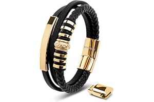 SERASAR Bracelet Homme Cuir Fermoir Magnétique Acier Inoxydable | Briller Cuir De Vachette Véritable | Bracelets Style Tressé | Coffret Cadeau Bijoux Inclus | D'Accessoires de Mode Pour Homme