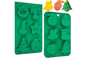 Yesaler Stampo in Silicone per Natale Pupazzo di neve Babbo Natale neve Stampi per torte sapone Caramelle Cioccolato muffin Gelatina per Feste di Natale 2 Pezzi (12 Cavità)
