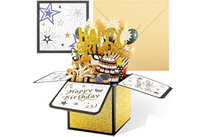 GEBRAZY Kartka urodzinowa 3D, pop up pudełko prezentowe, romantyczna kartka z życzeniami urodzinowymi z kopertą, pasuje na prezenty dla chłopców, dziewcząt, mężczyzn i kobiet (Happy Birthday)
