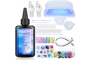 Frenshion Lampada UV + 100G Aggiornamento Tipo Duro Resina UV + Pigmento di Colore + Paillette + Strumento + Guanto UV Resina Starter Kit per la fabbricazione di gioielli