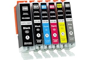 Supply Guy 6 kartridże z czipem kompatybilne z Canon PGI-550 CLI-551 IP8700 IP8750 MG6300 MG6350 MG7100 MG7150 MG7500 MG7550